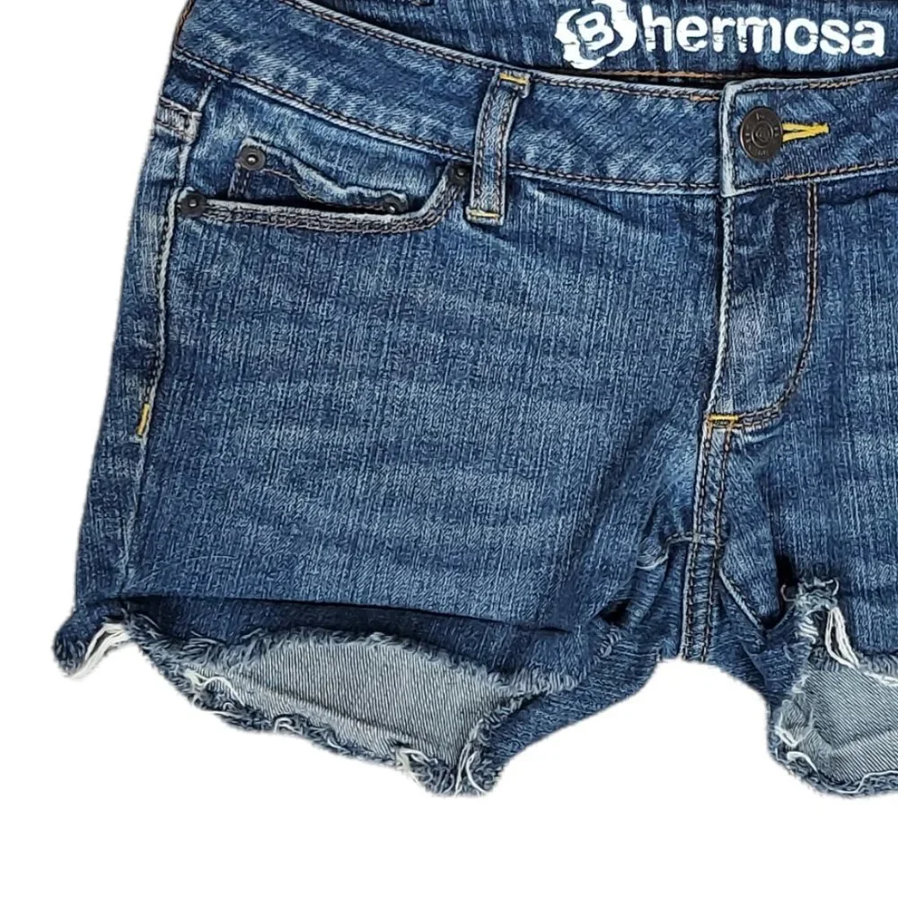 BULLHEAD B HERMOSA SUPER SKINNY DENIM FRAYED SHORT SHORTS (3 LONG)